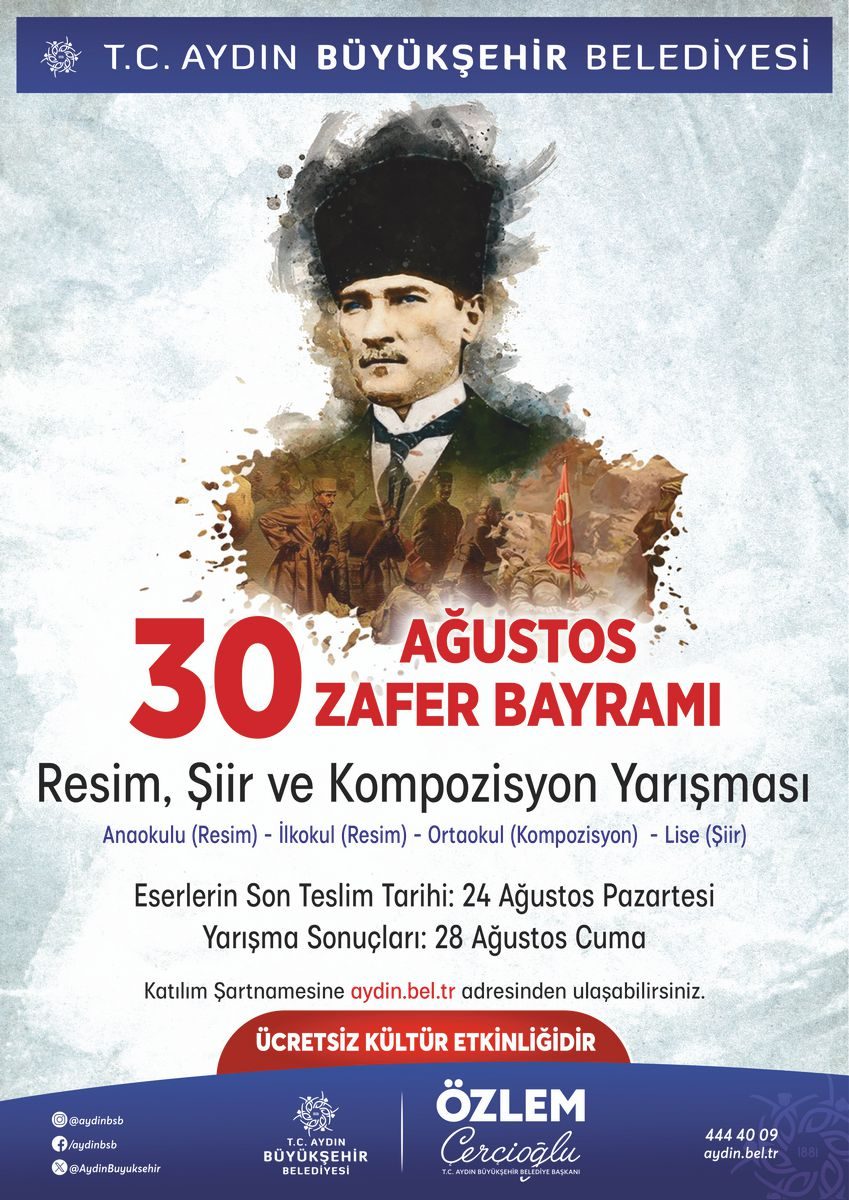 BAŞKAN ÇERÇİOĞLU’NDAN 30 AĞUSTOS TEMALI ÖDÜLLÜ RESİM, ŞİİR VE KOMPOZİSYON YARIŞMASI