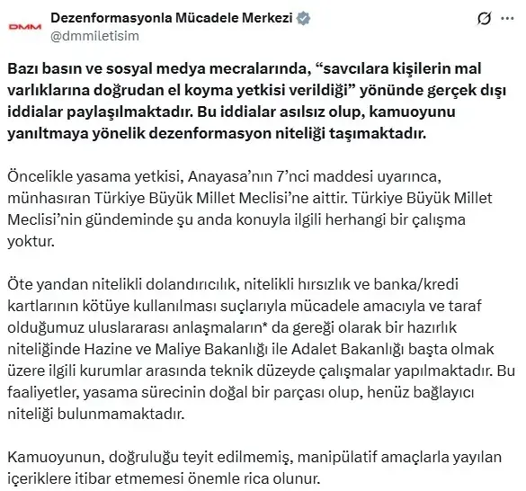 'Savcılara, kişilerin mal varlıklarına doğrudan el koyma yetkisi verildiği' iddiasına yalanlama